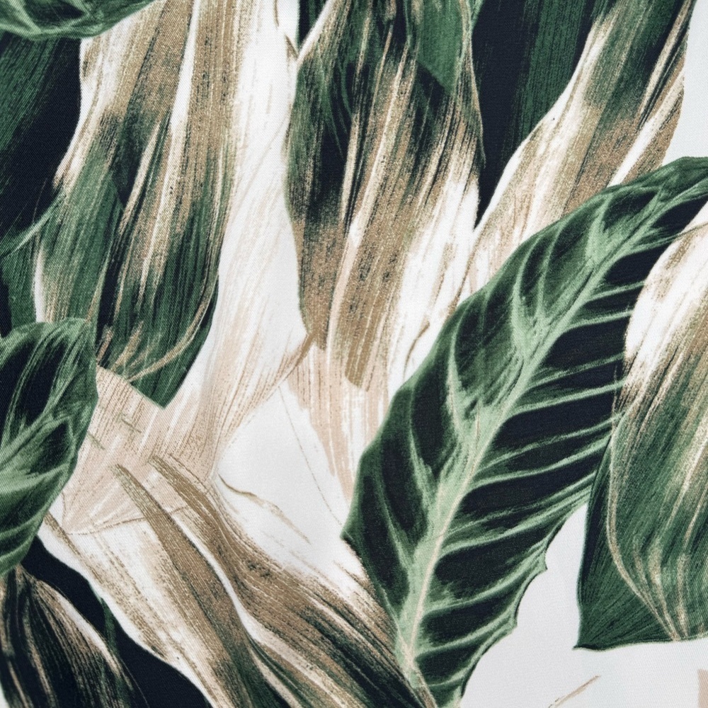 Great Jones Tropical Leaf Print Midi Dress Green Ivory Asymmetrical Hem Size 4 - Picture 3 of 13